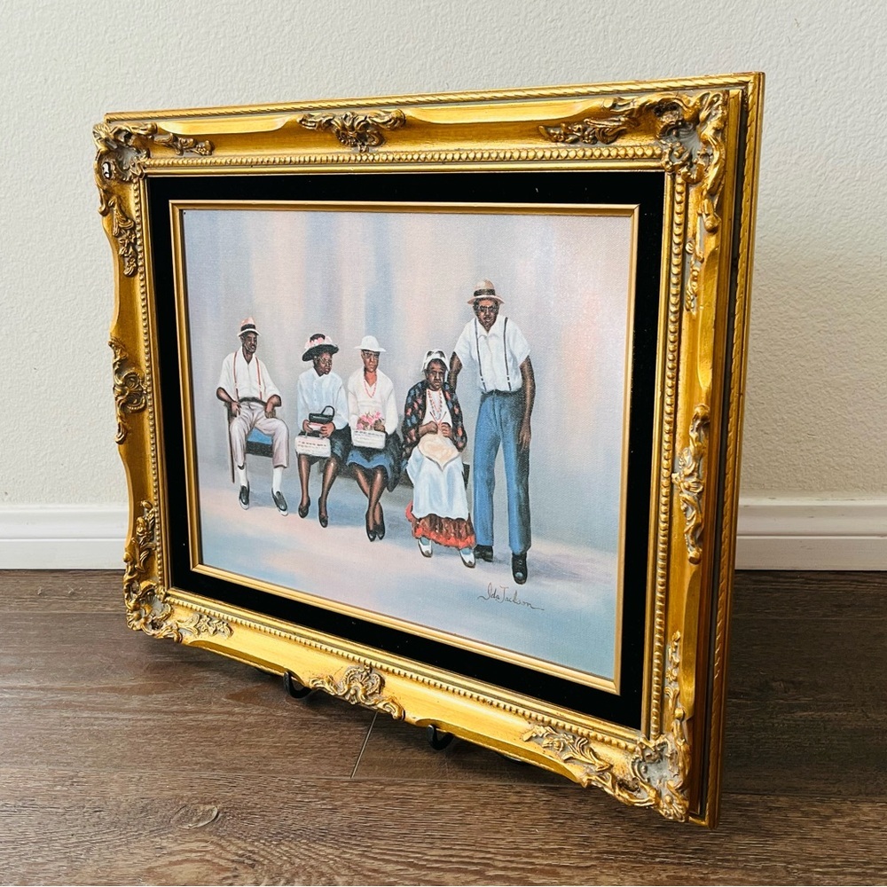 Vintage Lithograph On Canvas Signed by Ida Jackson with Golden Frame - Picture 8 of 15